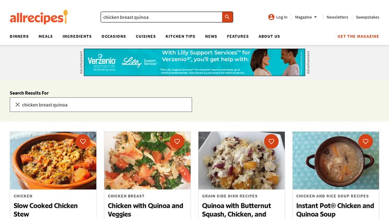 Allrecipes search results for chicken breast quinoa